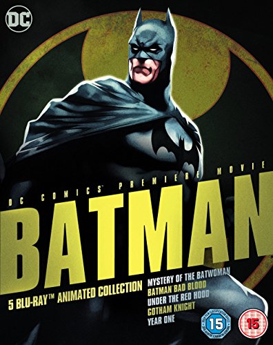 Blu-ray cover featuring Batman against a yellow and black circular background.