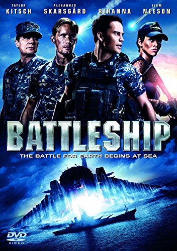 Battleship DVD cover featuring Taylor Kitsch, Liam Neeson, and Rihanna.