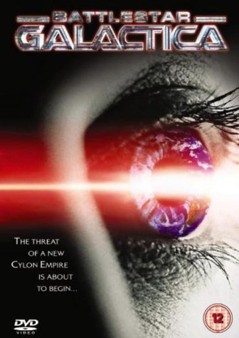 Battlestar Galactica DVD cover featuring a close-up of an eye reflecting a planet.