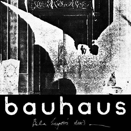 Black and white album cover with "bauhaus" text and abstract, distressed image.