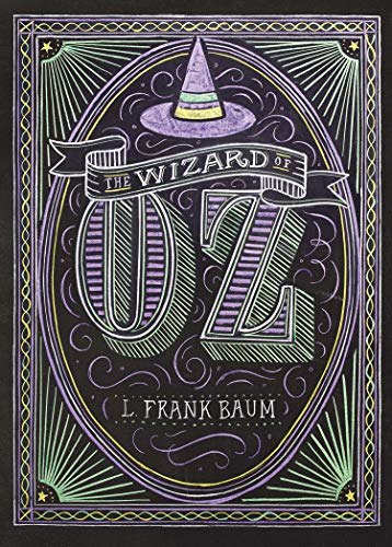 Book cover for "The Wizard of Oz" featuring a witch’s hat and ornate lettering.