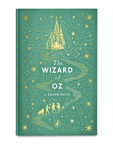 Green clothbound cover of "The Wizard of Oz" with gold illustrations.