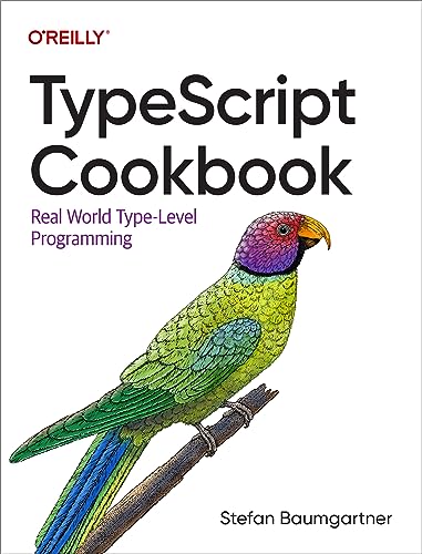 Book cover with colorful parrot illustration and TypeScript Cookbook title.