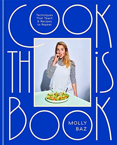 Book cover with blue background, large white text, and a photo of Molly Baz.
