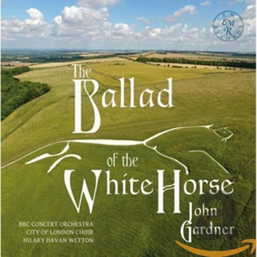Aerial view of green hills with white text "The Ballad of the White Horse".