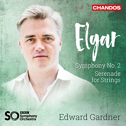 Album cover with a man in white shirt, green background, and text: "Elgar, Symphony No. 2."