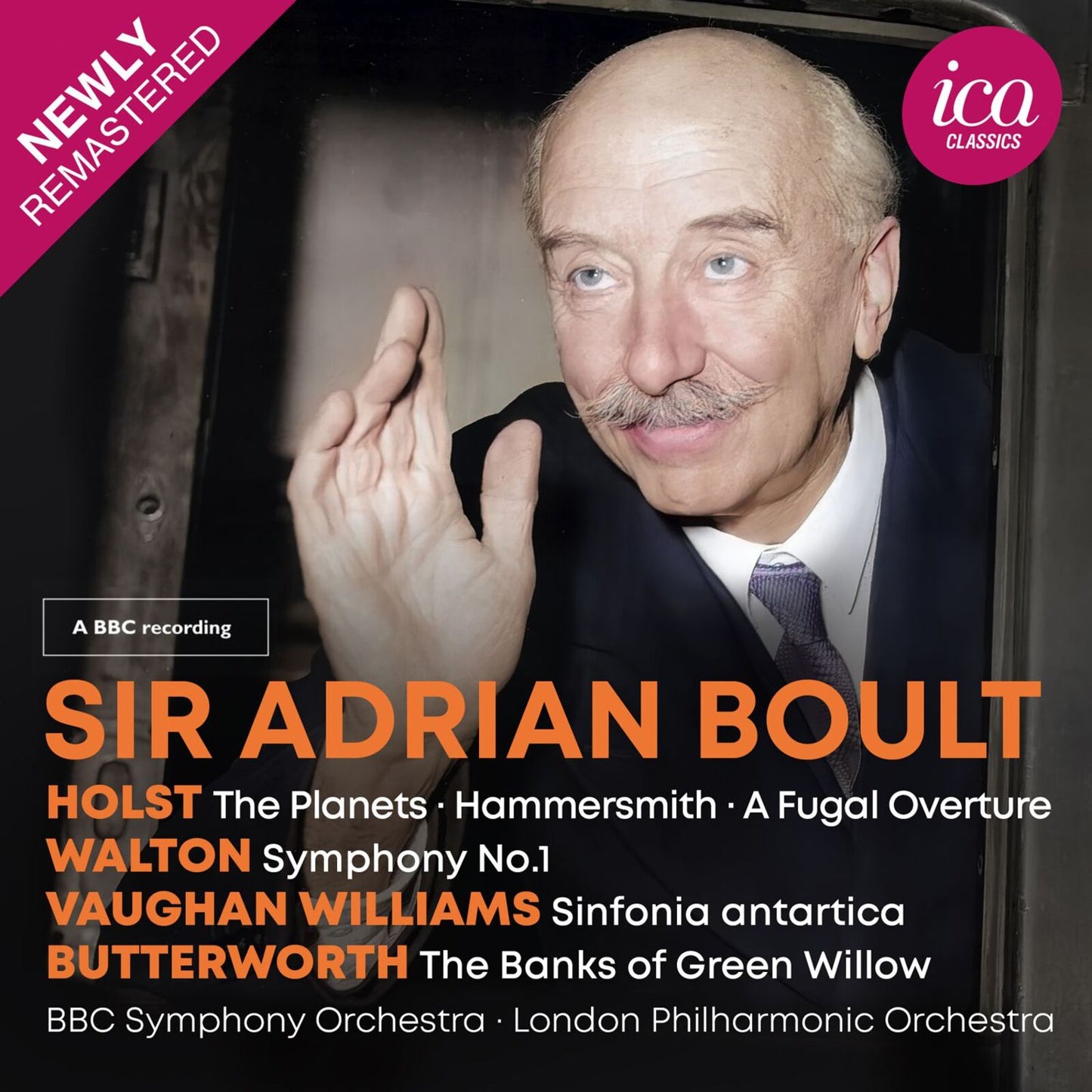 CD cover featuring portrait of conductor Sir Adrian Boult and text details.