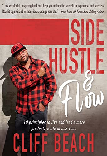 Book cover: man in red plaid, title "Side Hustle & Flow" in white.