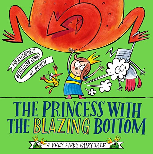 Cartoon princess with a fiery glow, a bird, and a knight.