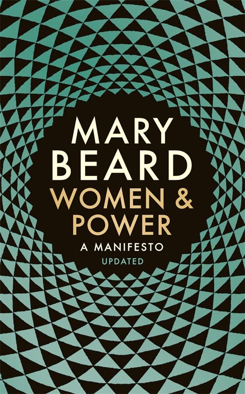 Book cover with black and teal geometric pattern and white text reading Mary Beard.