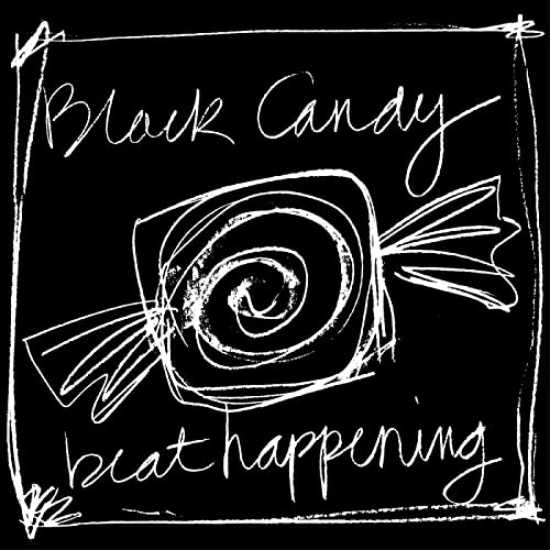 Black and white chalk drawing of a candy with band name.