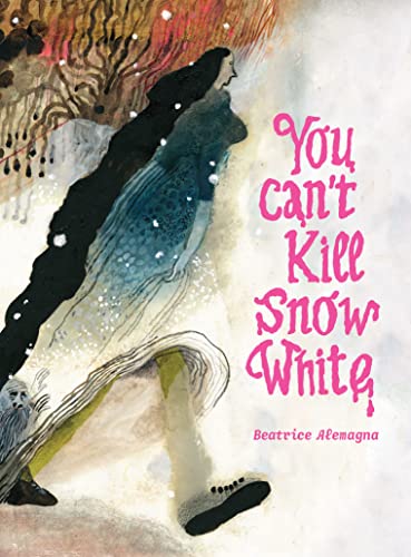 Book cover illustration of a woman walking in a snowy landscape with pink text.