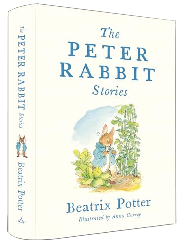 Book cover featuring Peter Rabbit in a garden with blue text on cream background.