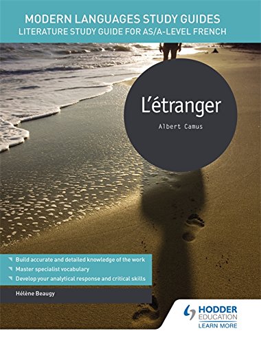 Study guide cover for Albert Camus’ “L’étranger” with beach scene.