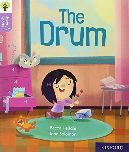 Book cover: girl with drum, cat, and colorful bedroom illustration.