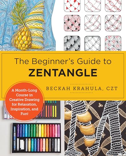 Zentangle book cover with patterned drawings and colorful pens.