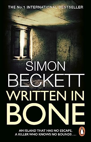 Book cover for Written in Bone by Simon Beckett showing a dark, gloomy room.