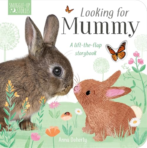Children’s book cover depicting two rabbits and butterflies in flowers.