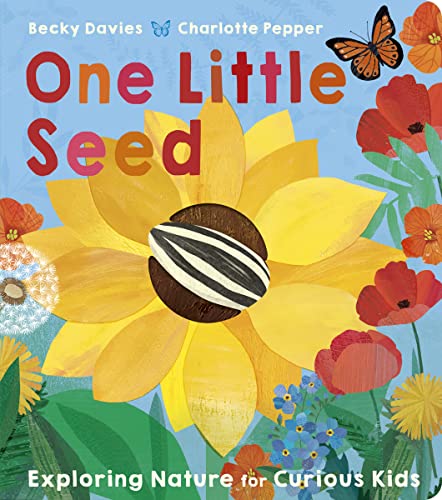 Book cover with a sunflower, butterfly, and other colorful flowers.