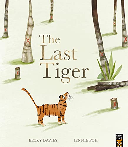 Book cover: a tiger in a forest with marked trees.
