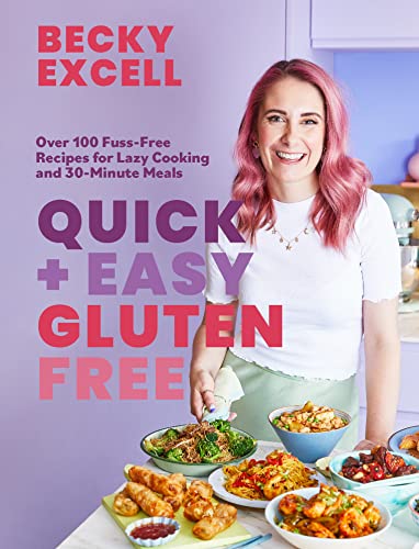 Cookbook cover featuring Becky Excell and gluten-free meals on a table.