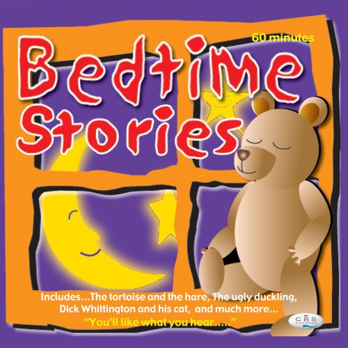 Cover of "Bedtime Stories" audio CD with a teddy bear and crescent moon.