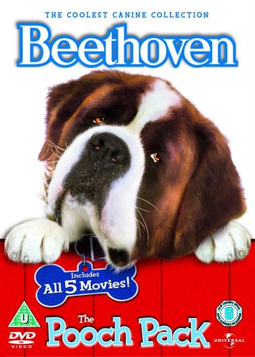 DVD cover featuring a Saint Bernard dog above a red background with movie titles.