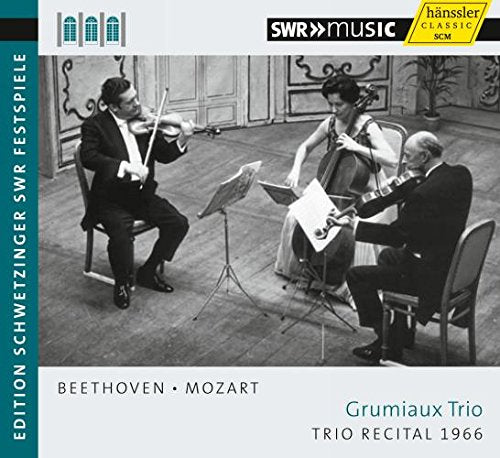 CD cover featuring a black and white photo of a string trio performing.