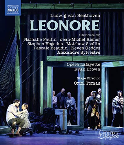 "Bluray cover of Beethoven's Leonore opera, featuring a dramatic stage scene with actors."