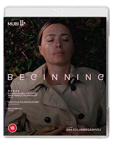 Blu-ray cover for Beginning featuring a woman in a tan coat lying down.