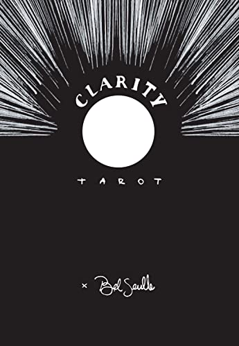 Black and white cover of "Clarity Tarot" with sunburst and text.