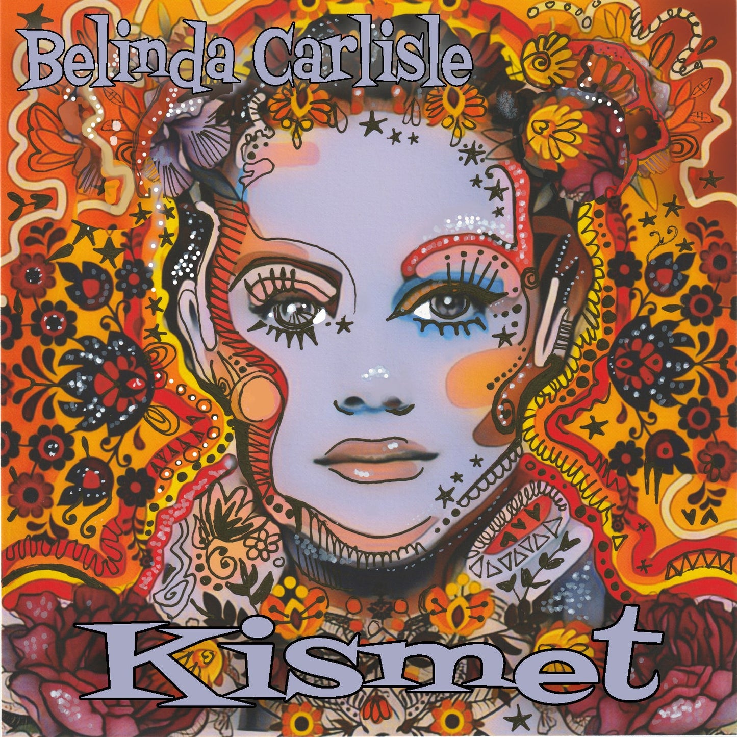 Album cover featuring a stylized portrait of Belinda Carlisle surrounded by vibrant floral patterns.