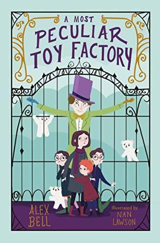 Book cover: whimsical illustration of children and a man by a gate.
