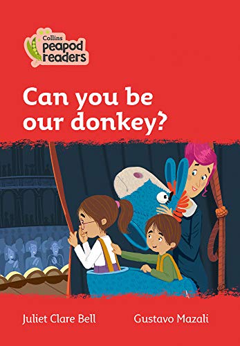 Book cover: children with a blue donkey puppet on stage.