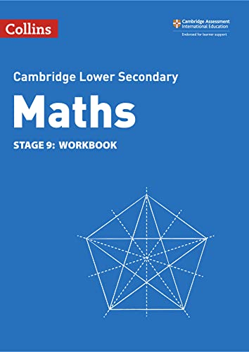 Blue workbook cover with “Maths Stage 9” text and geometric design.