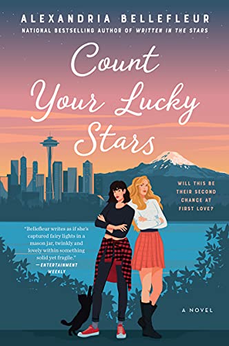 Book cover showing two women standing before a Seattle cityscape at sunset.