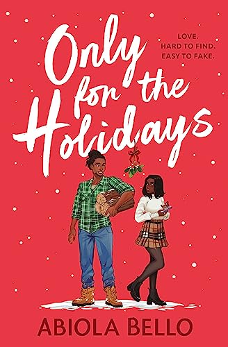 Book cover with illustrated couple and mistletoe, red background.