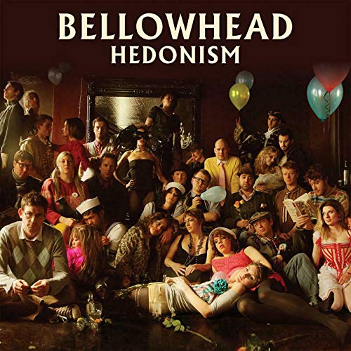 "Bellowhead album cover featuring a lively group of people in a dimly lit room."