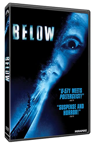 DVD cover for the film "Below" featuring a distressed face and submarine.