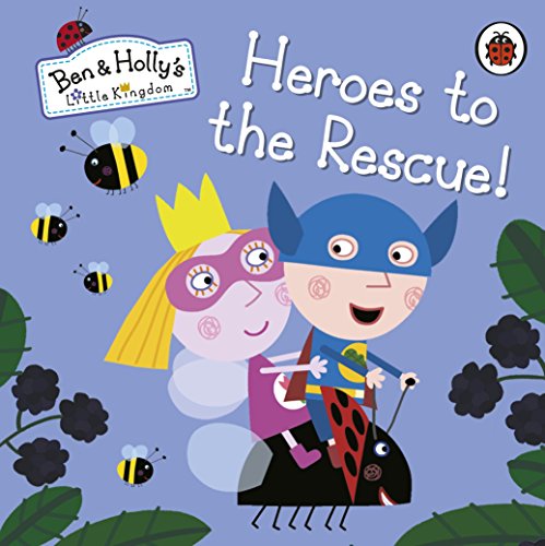 "Children's book cover featuring cartoon princess and superhero riding a ladybug, surrounded by bees."