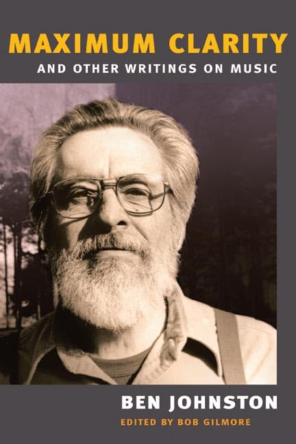 Book cover featuring a portrait of composer Ben Johnston with text.