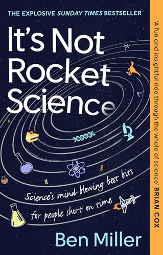 Book cover: “It’s Not Rocket Science” with swirling galaxy and science icons.