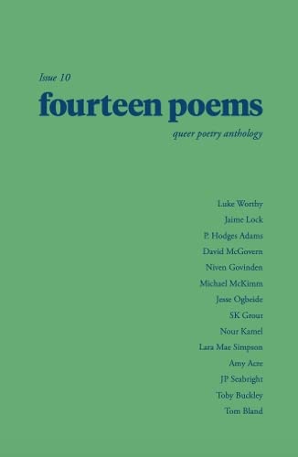 Green cover with white text: "fourteen poems" and "queer poetry anthology".