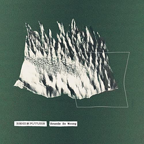 Record album cover with abstract white peaks on dark green background.