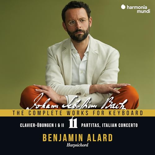 CD cover featuring portrait of Benjamin Alard, harpsichordist, and text for Bach’s works.