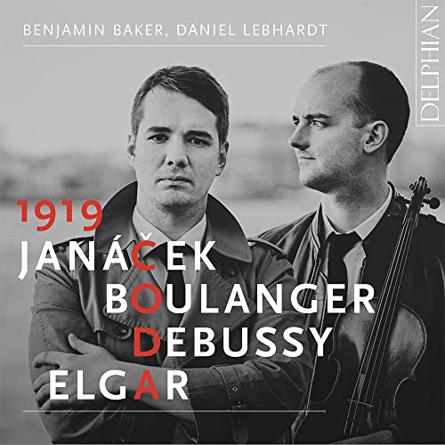 Black and white portrait of Benjamin Baker and Daniel Lebhardt holding a violin.
