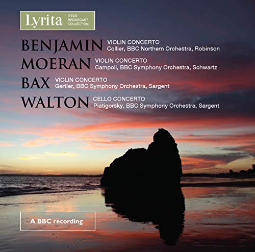 CD cover with seascape and composer names: Benjamin, Moeran, Bax, Walton.