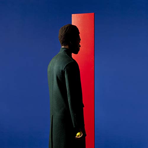 Album cover: Man in coat looks at a tall red rectangle.