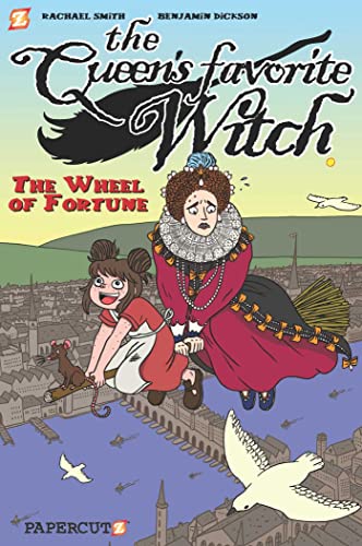 Comic book cover: two women flying on a broom over a city.