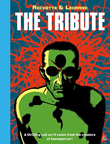 Book cover: man with sunglasses, green skin tone, red splatter background.